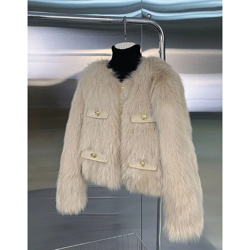 Fur Women's Autumn Winter 2024 New Explosion Round Neck Slim Coat Fashion Plush Short Coat Thick Warm Soft And Comfortable Coat