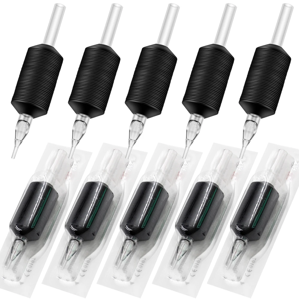 5pcs Disposable Tattoo Grip Tubes 25mm Black Silicone Grip Tube For Tattoo Neeldes Machine Gun 3R 5R 7R 9R 11R