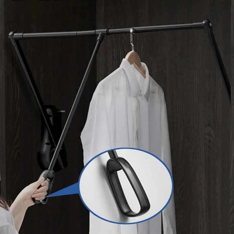 Wardrobe cloakroom pull-down clothes hanging telescopic buffer lifting hanger clothes hanger width adjustable hardware