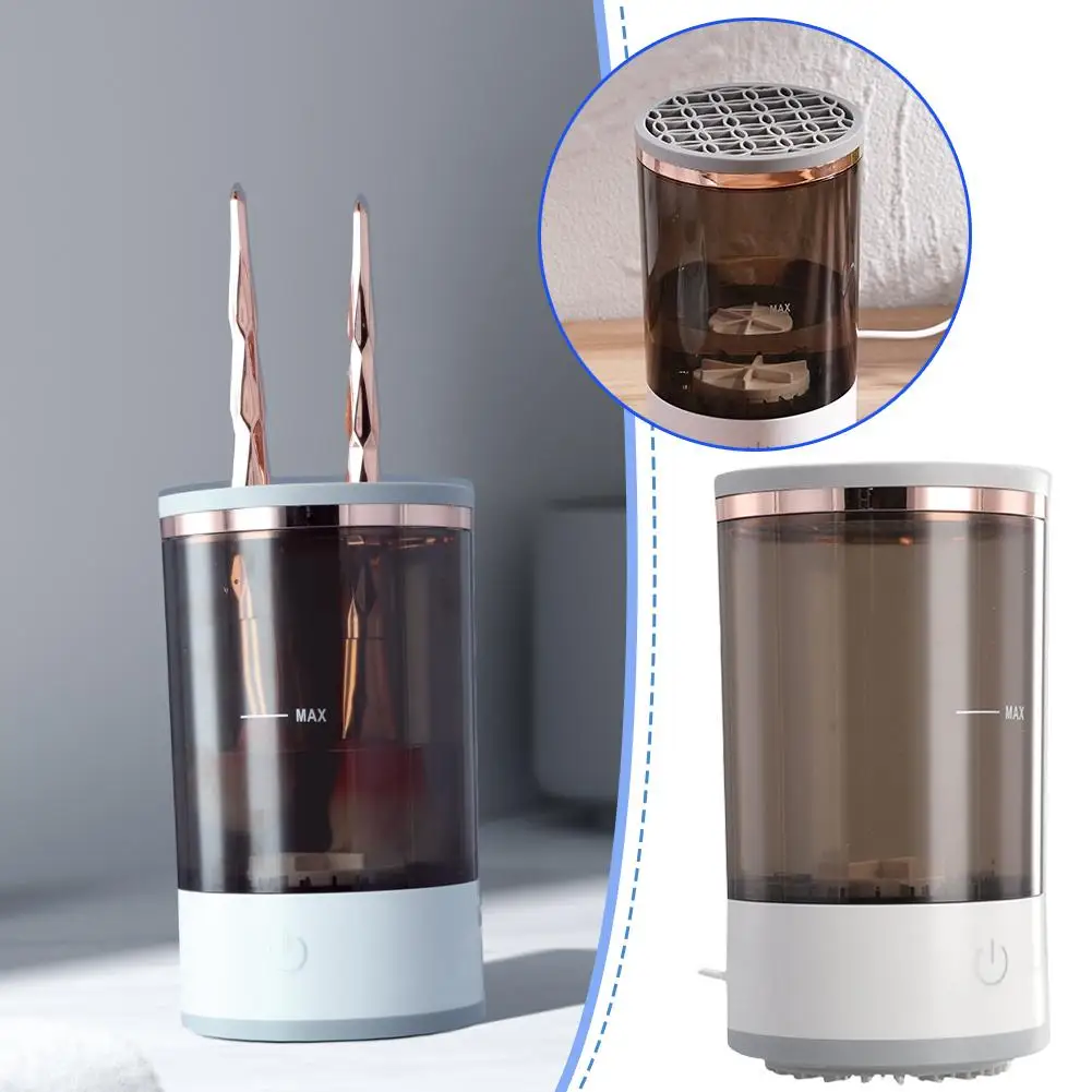 自動電動メイクブラシクリーナー,クリーニングおよびドライスタンド付き,ブラシを新鮮に保ち,3 in 1