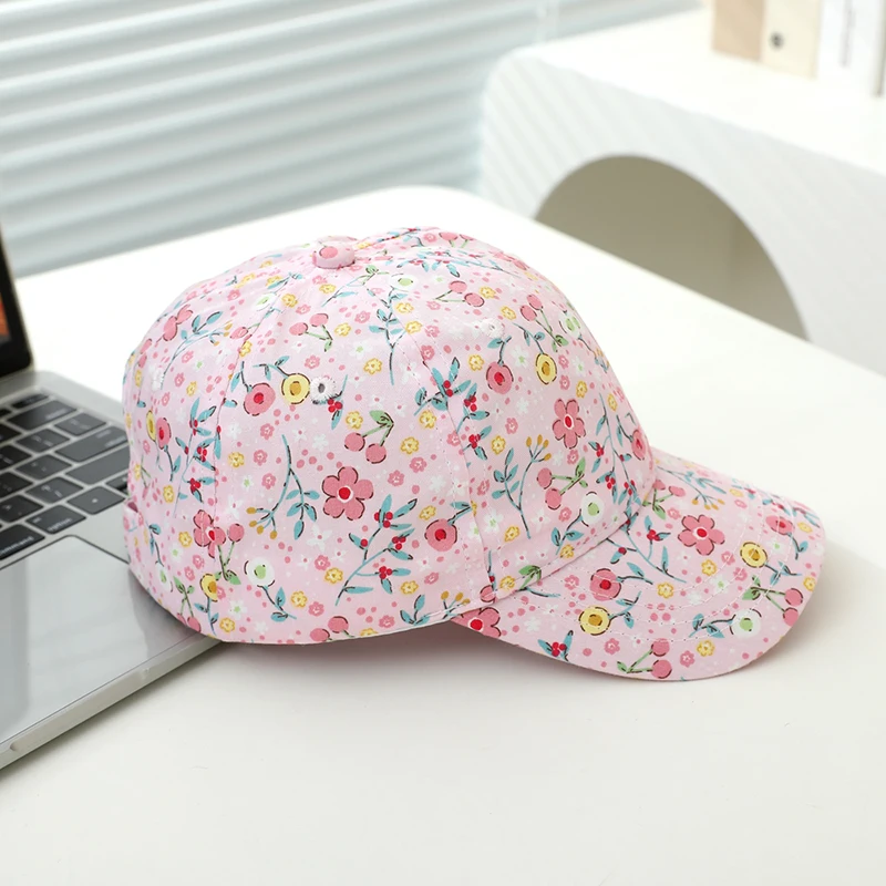 Summer Kids Baseball Caps Flowers Prints Girls Top High Caps Sun Hat Children Peaked Cap Adjustable Visor Cap for Girls 4-8Years view 4
