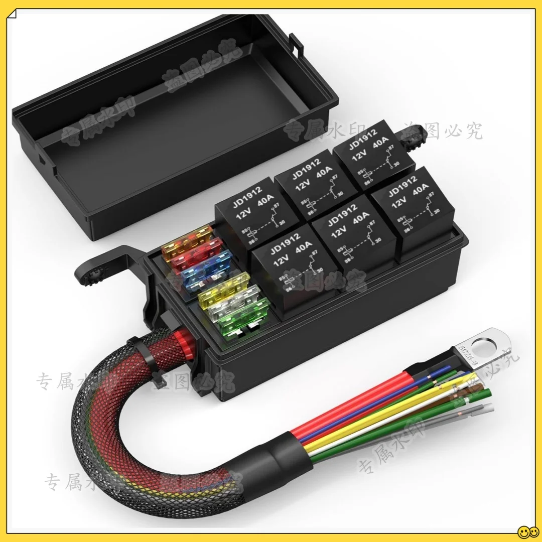 

Реле 12 В, 6-контактный релейный предохранитель, водонепроницаемый релейный блок с предварительной проводкой, 6-контактный предохранитель