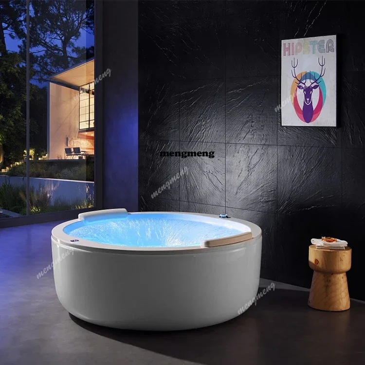 Hesperu Round Spa Bath Tub for Adult Free Standing Air Bubble Waterfall Massage Whirlpool 2 Person Bathtub Hotel Decoration 1.6m