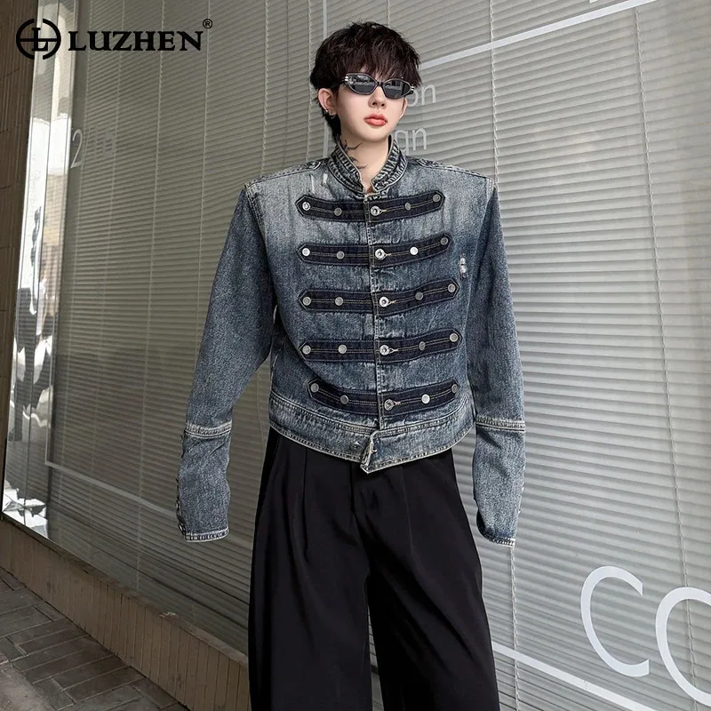 LUZHEN 2026 Autumn Fashion Buttoned Decorate Slim Fit Denim Jacket Men's Handsome High Quality Elegant Temperament Jacket JY8722