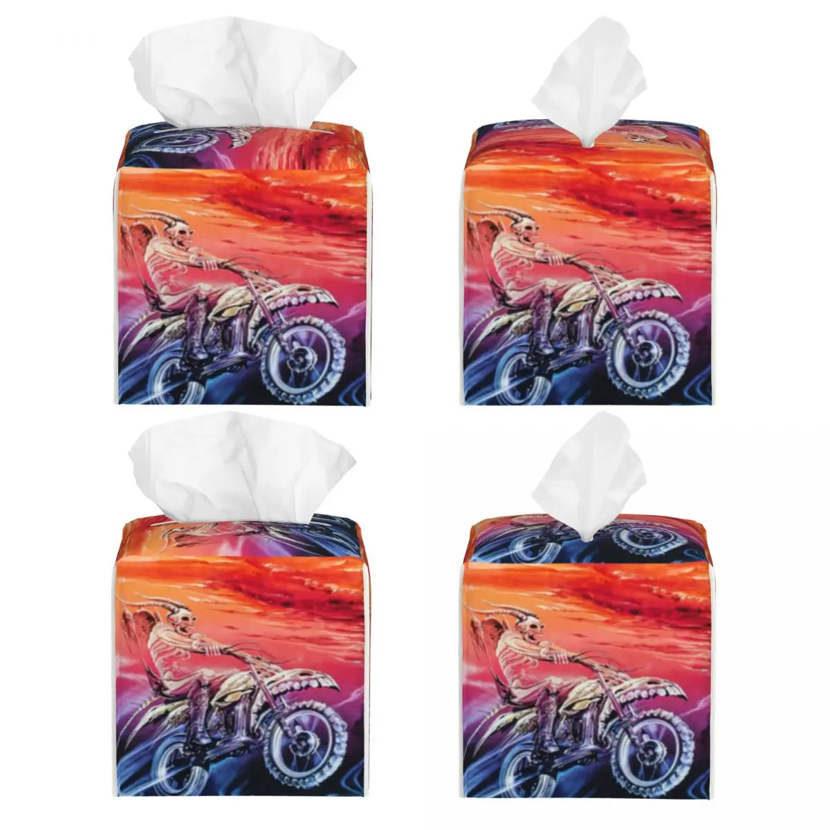 Custom Vintage Skull MTB Bicycle Rider Tissue Box Cover PU Leather Square Mountain Bike Facial Tissue Box Holder for Bathroom