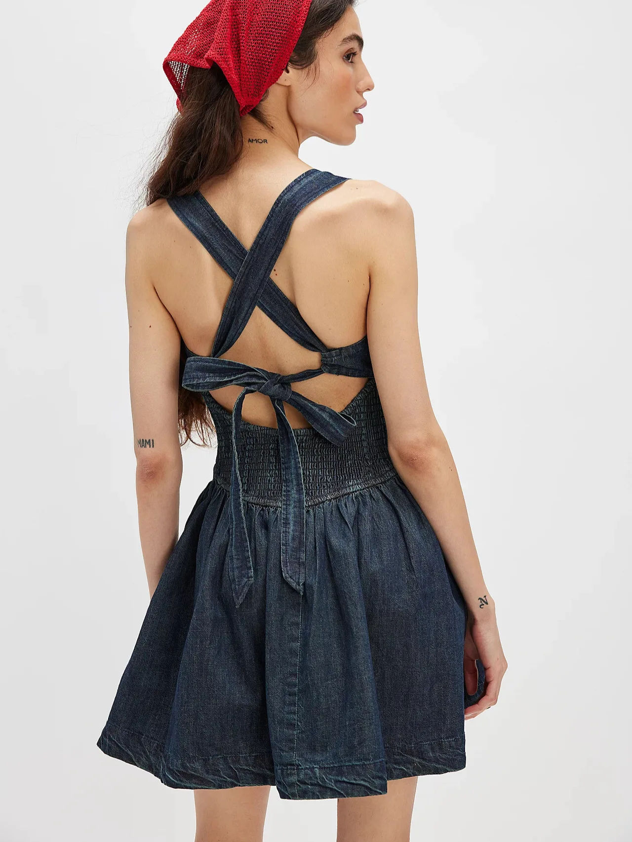 Women's Bodycon Denim Dress, Sexy Backless Mini Sundress with Distressed Wash and High Waist, 2025 Summer Street Style