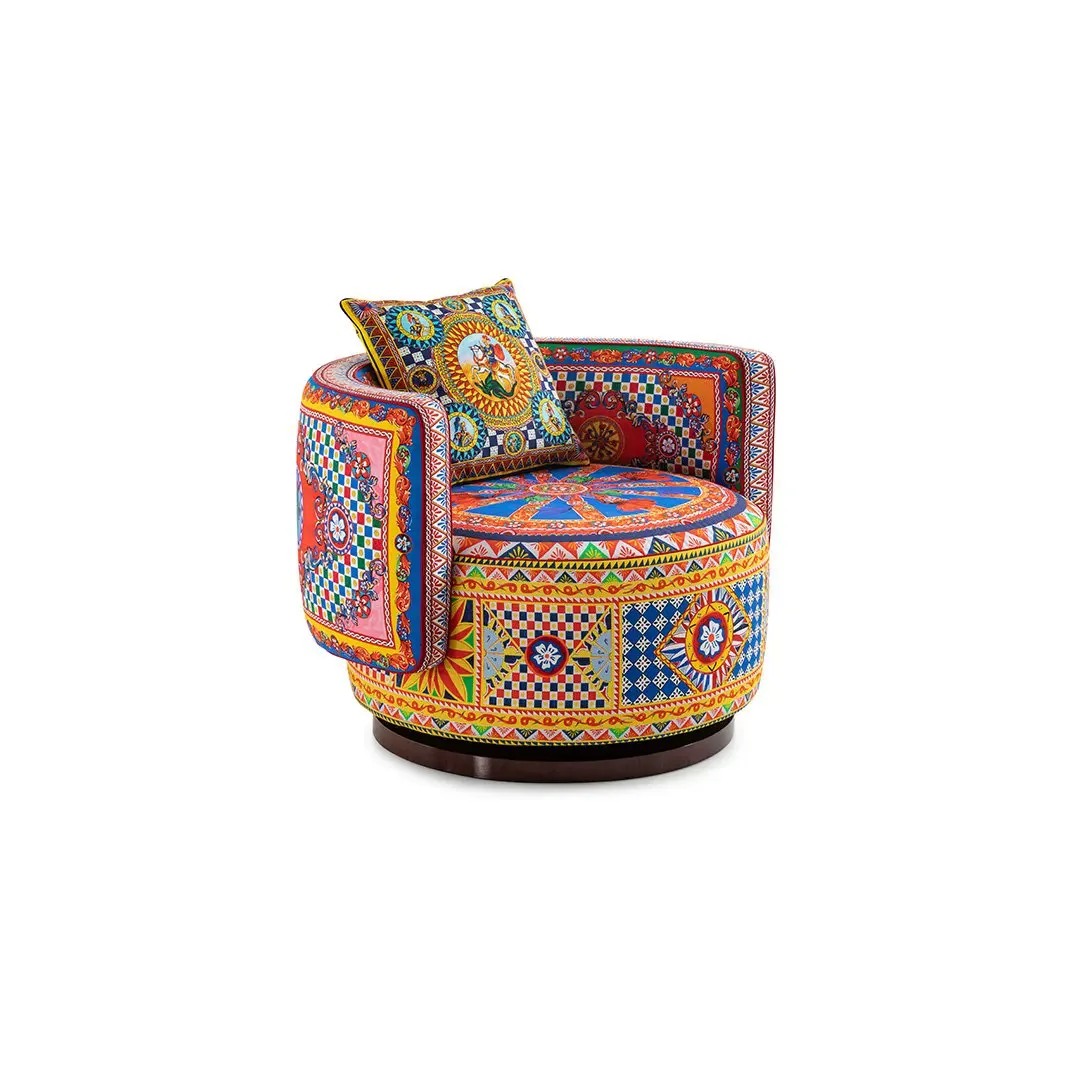 Classic Personalized Geometric Folk Elements National Style Pattern Fabric Chair Artistic Sense Leisure Single Sofa Swivel Chair