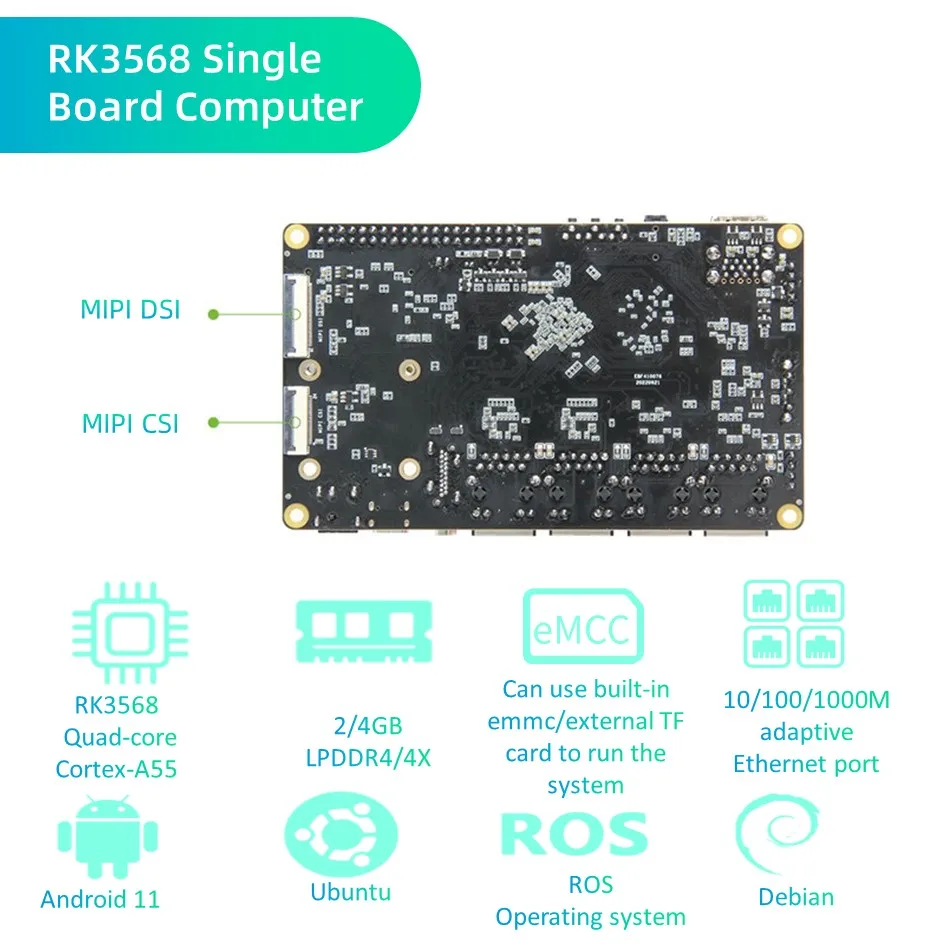 Imagem -04 - Open Source Single Board Computer 4gb Ram Rockchip Rk3568 Sbc Dual 1000m Ethernet Tp2n Executar Android Linux Tributo a Raspberry pi