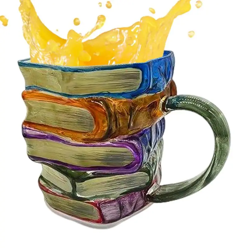 

3D Painted Book Coffee Mug Glass Coffee Cup Juice Cup Milk Water Cup Heat Resistant Handle Coffee Milk Juice Water Cup Tea cup