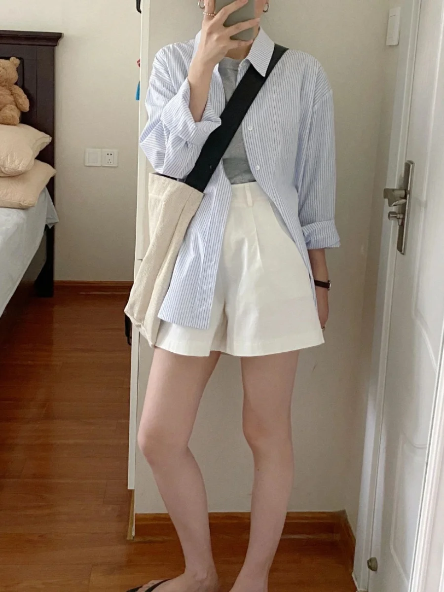 

Blue Striped Pure Cotton Women's Sun Protection irt Long Sve Cardigan Design Early Spring Ele Top Commute Sle ...