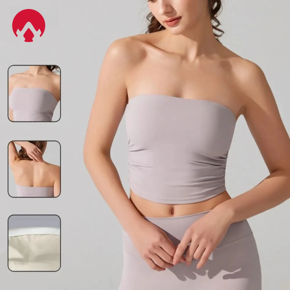 

Женский спортивный бюстгальтер с завязкой на талии — нескользящая майка без бретелек с рюшами для бега, йоги и тренировок в тренажерном зале, дышащая спортивная одежда