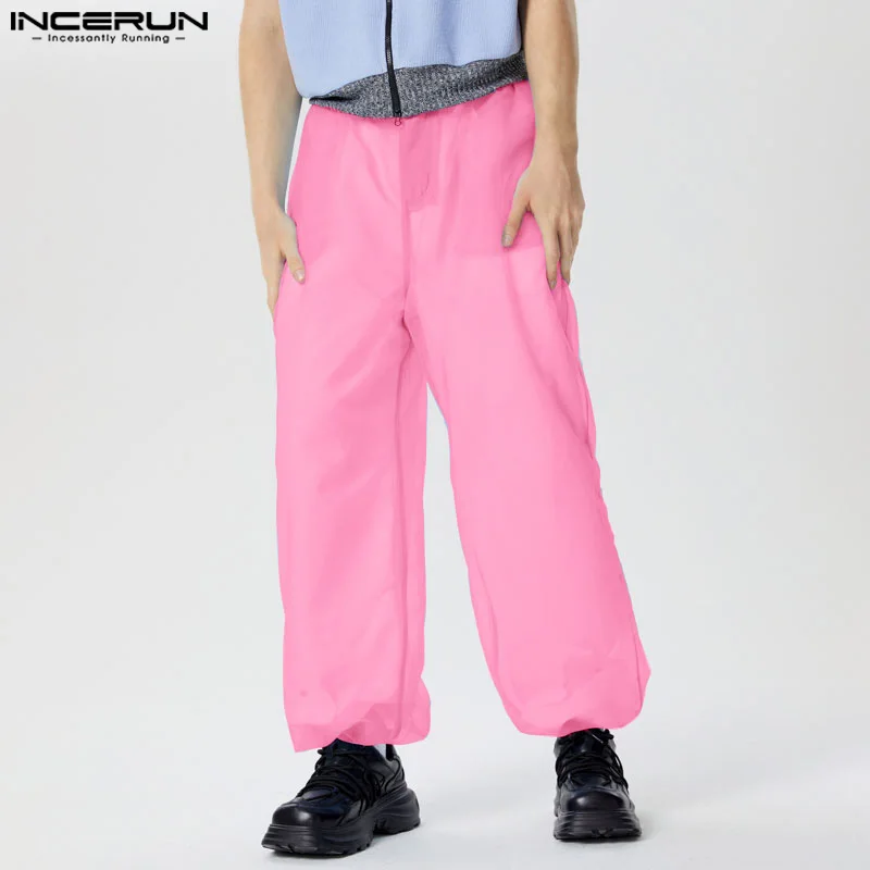 

INCERUN 2024 American Style Trousers Men's Fashion Perspective Mesh Long Pant Casual Clubwear Hot Sale Sexy Thin Pantalons S-5XL