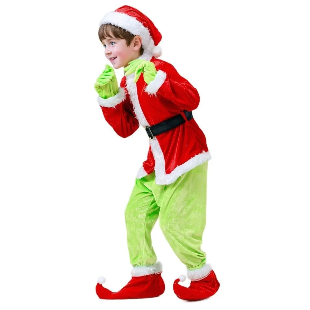 New Green Furry Animals Merry Christmas Costume Set Fancy Cute Party Dress Up Elf Costume Party Festival view 2