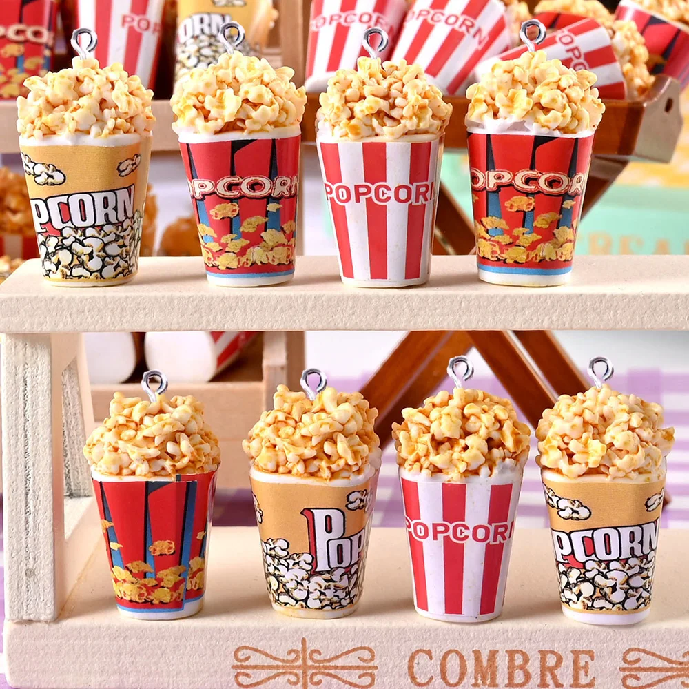 10 sztuk imitacja Popcorn wiadro wisiorki żywica Charms do tworzenia biżuterii DIY kolczyki bransoletka ustalenia akcesoria