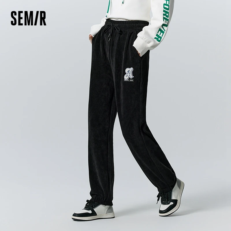 Semir Casual Pants Women Textured Loose Trousers Embroidered Fashion Winter Letter Sports Leggings Sweatpants