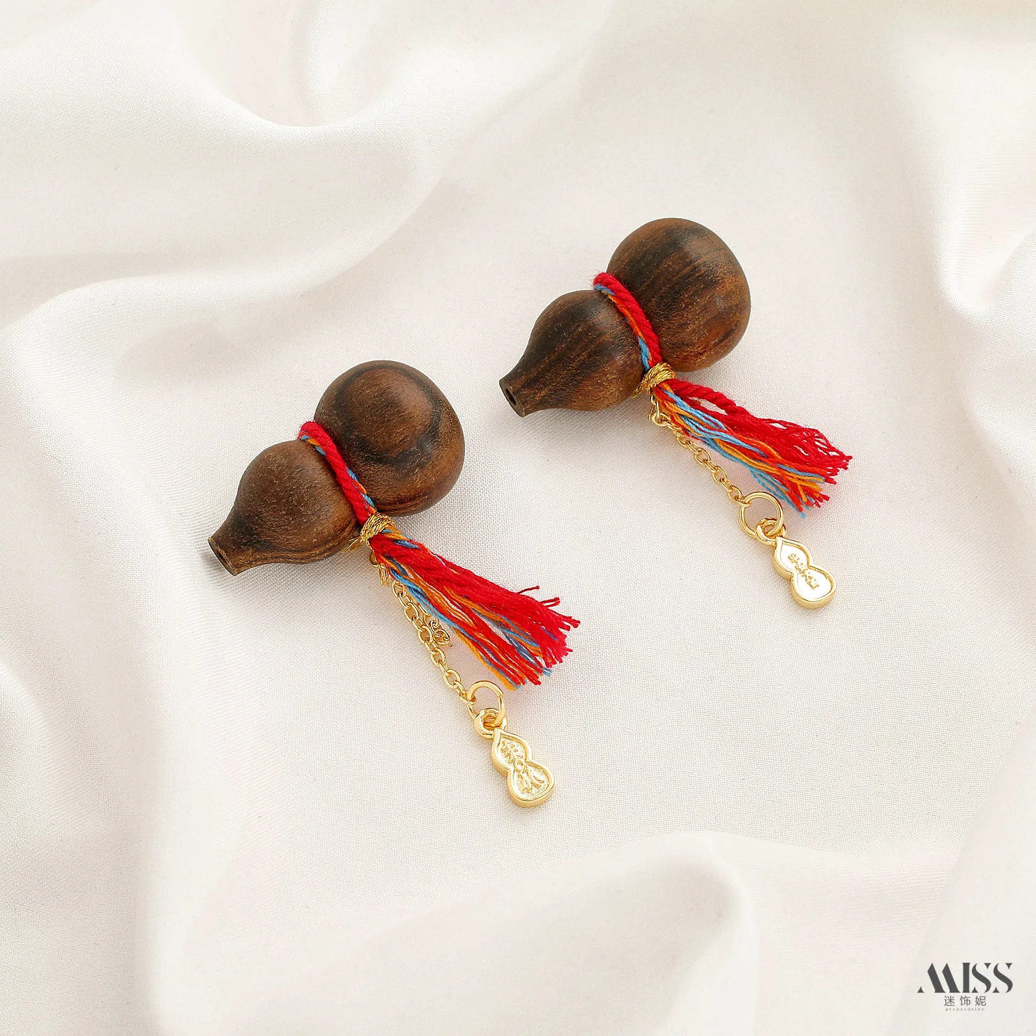 18K Gold Plated Natural Agarwood Slice, Black Sandalwood Gourd, Money Bag, Tassel Spacer Beads DIY Jewelry Accessories - view 2