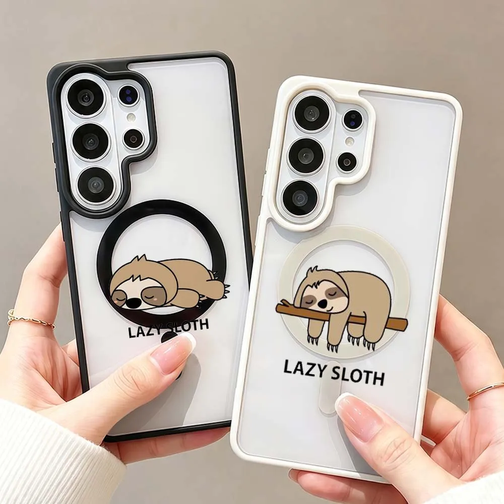 Cartoon Sloth Pattern Phone Case For Samsung Galaxy S26 S25 S24 S23 FE Plus Ultra Wireless Charge Magnetic Magsafe Cover