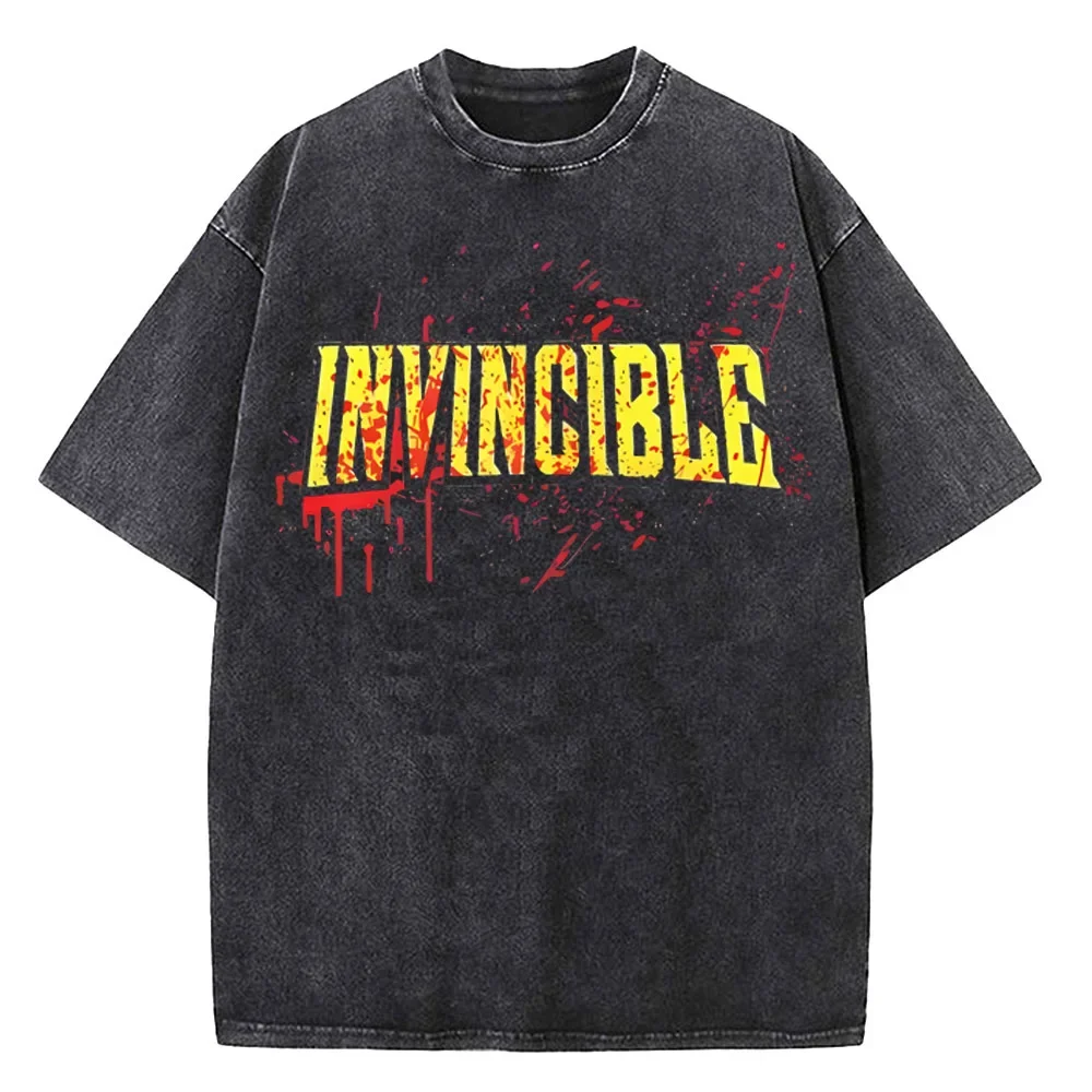 

Men Women Invincible Hero Vintage Washed T Shirts High Quality Cotton Clothes Short Sleeve Crew Neck Tee Shirt Summer T-Shirts