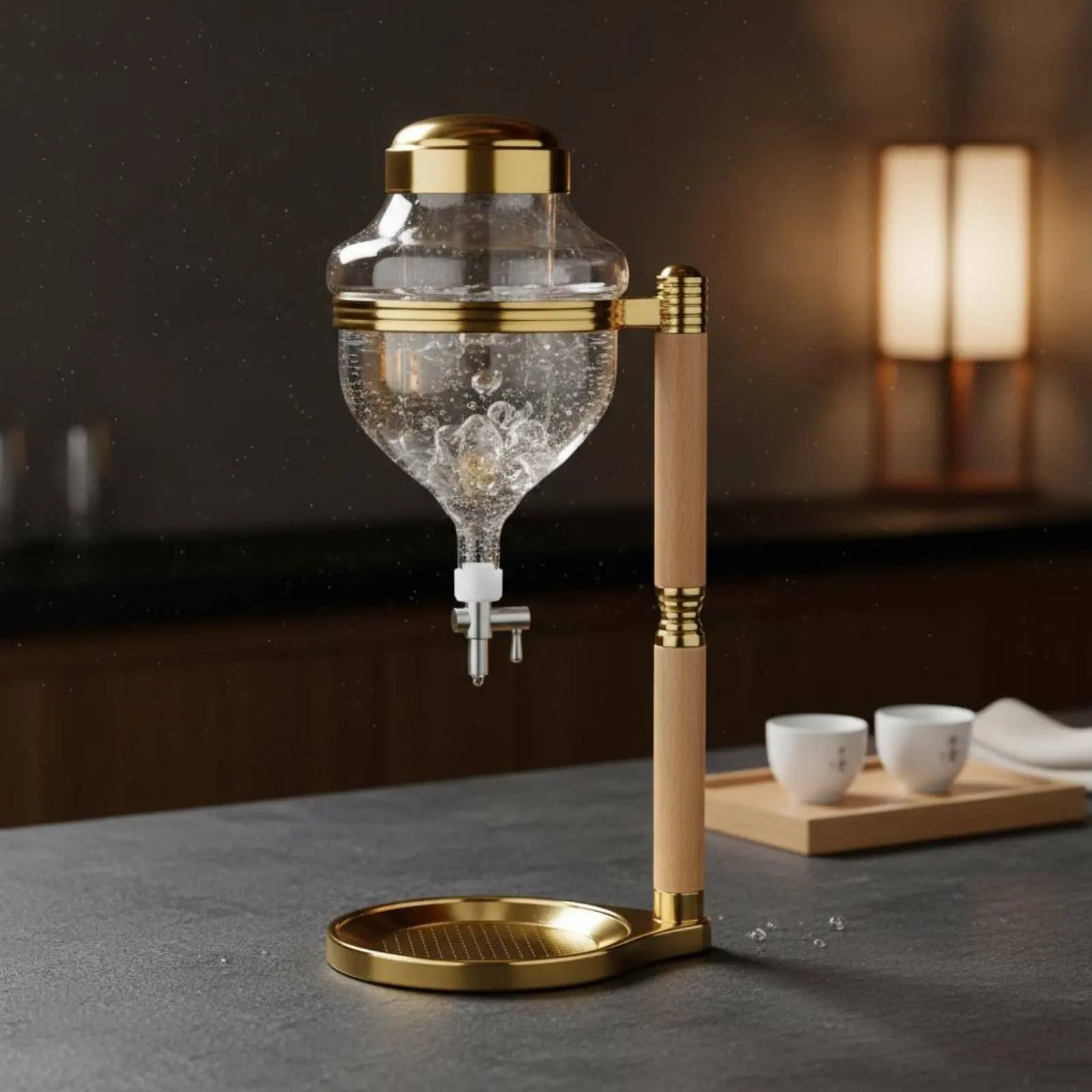 

Japanese Design Sake Dispenser Hot and Cold Use Glass Beverage Chiller Pot Push-Button Spirit Server Barware