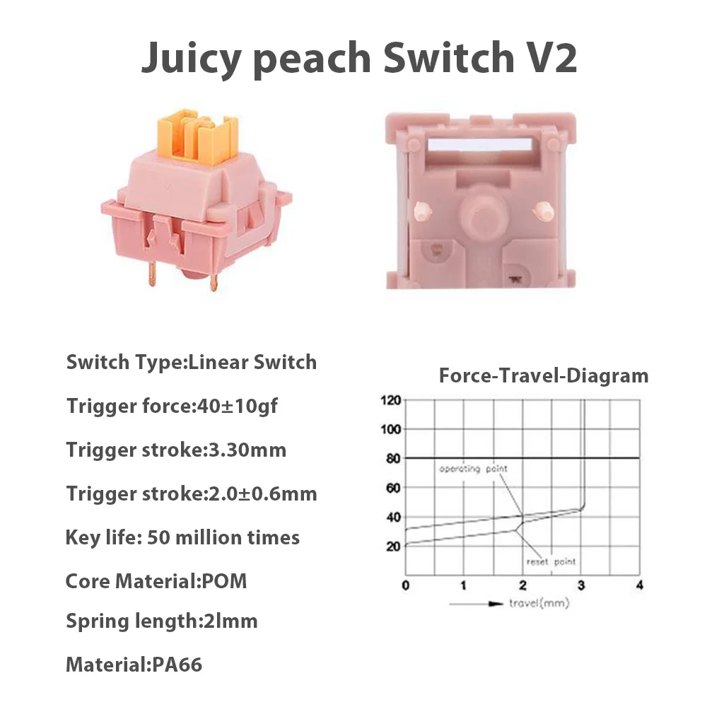 Mechanische tastatur v2 schalter geschmiert honig pfirsich v3 schalter mechanische tastatur linear taktil 5pin absatz achse hot swap diy