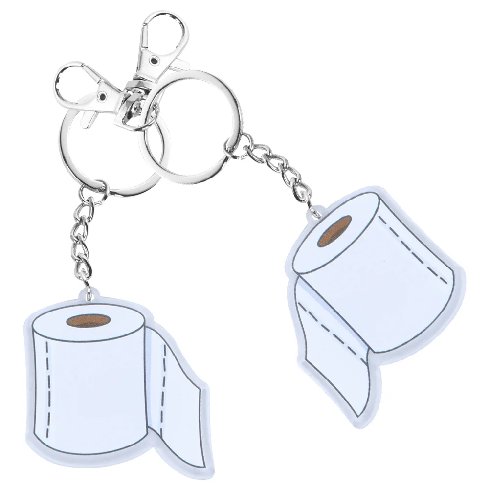 2 Pcs All-match Toilet Paper Keychain Bag Pendant Decoration Acrylic Metal Hanging Charm Decorations for