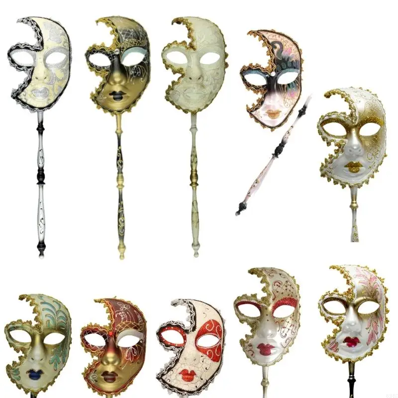 

634C Halloween Mask Party Costume Mask Carnivals Mask with Holding Masquerade Mask Mardi Gras Mask Evening Proms Mask