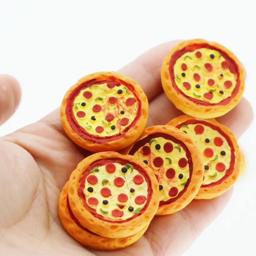 5pcs 1:12 Mini Simulation Pizza Model with Packing Box Lifelike Artificial Pizza Model Cute Black/Yellow Simulation Kitchen Toy