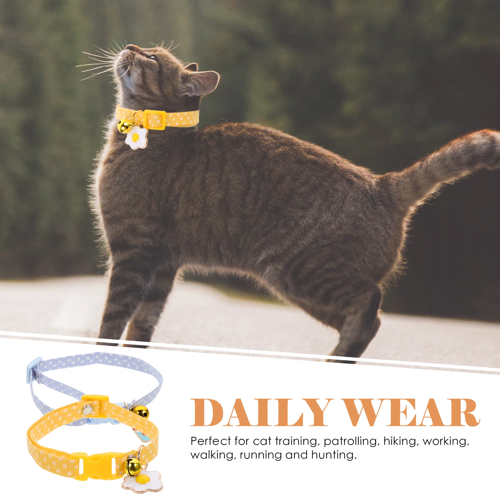 

2Pcs Cat Collars Bells Girl Cats Autumn Chain Training Holiday Accessories Adjustable Lightweight Pet Necklace