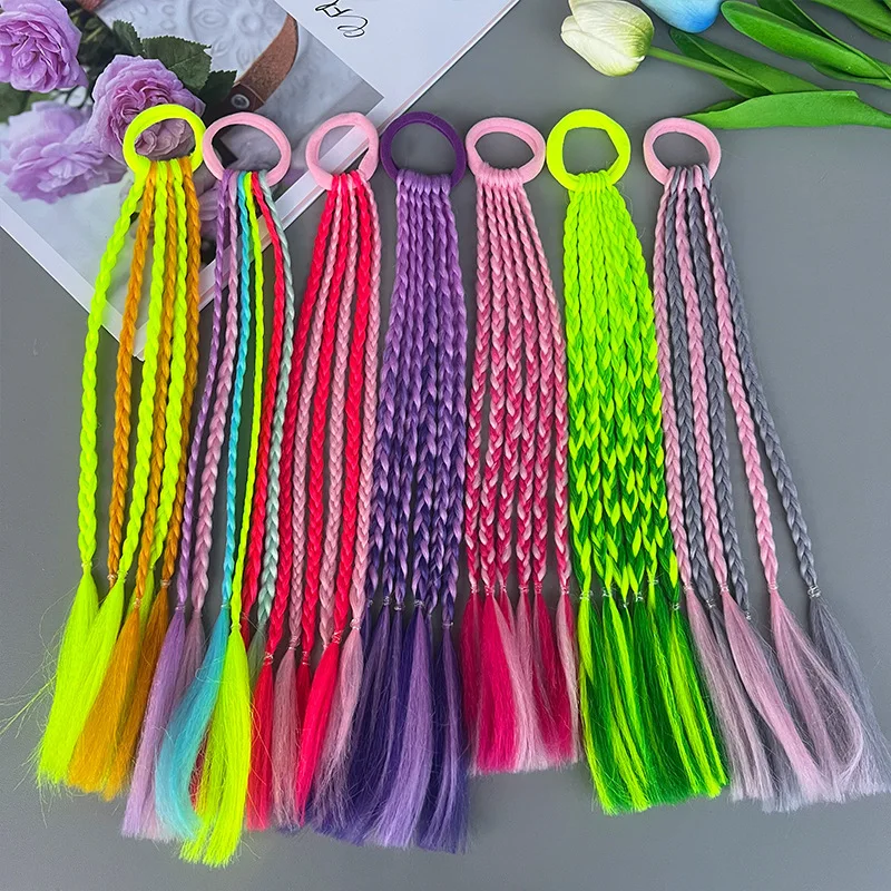 1PC Girls Colored Dirty Braids Wigs Ponytail Headbands Rubber Bands Hair Bands Lovely Headwear Kids Hair Accessories