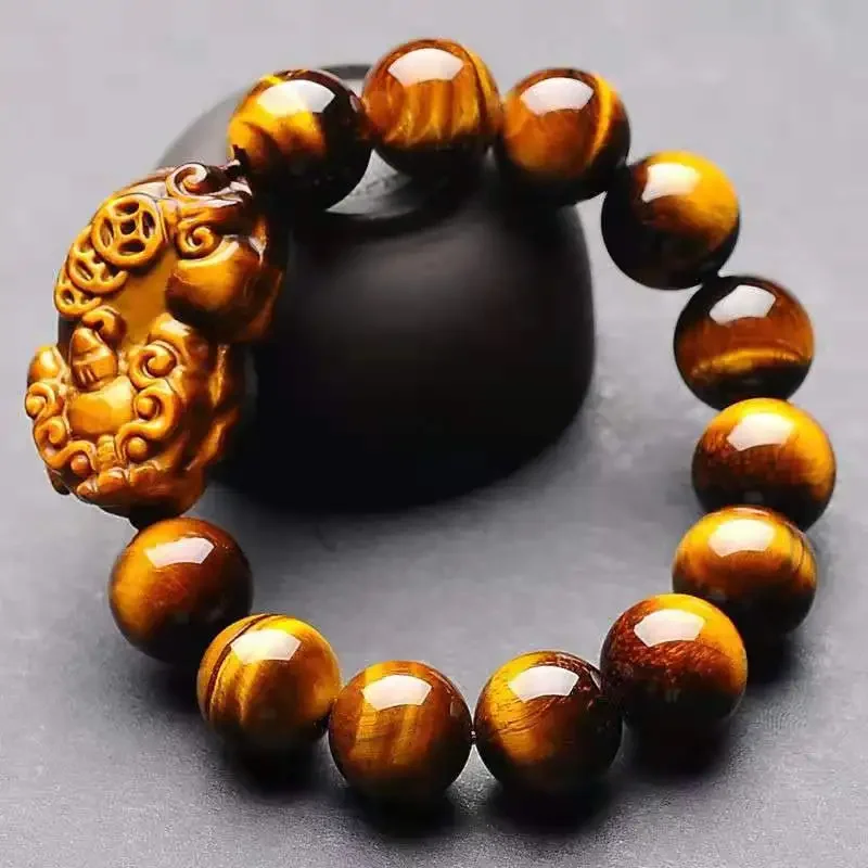 Jia Le/ Natural Tiger Eye Stone Lucky Pixiu Bracelet Elastic Beaded Fashion Men Women Fine Jewelry Bracelet Accessories Gifts