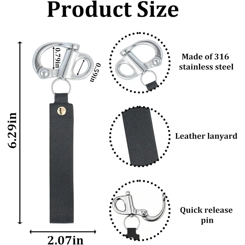 316 Stainless Steel Emergency Snap Shackle with Leather Pull Handle Firefighter Rescue Gear for Rigging Marine Duty