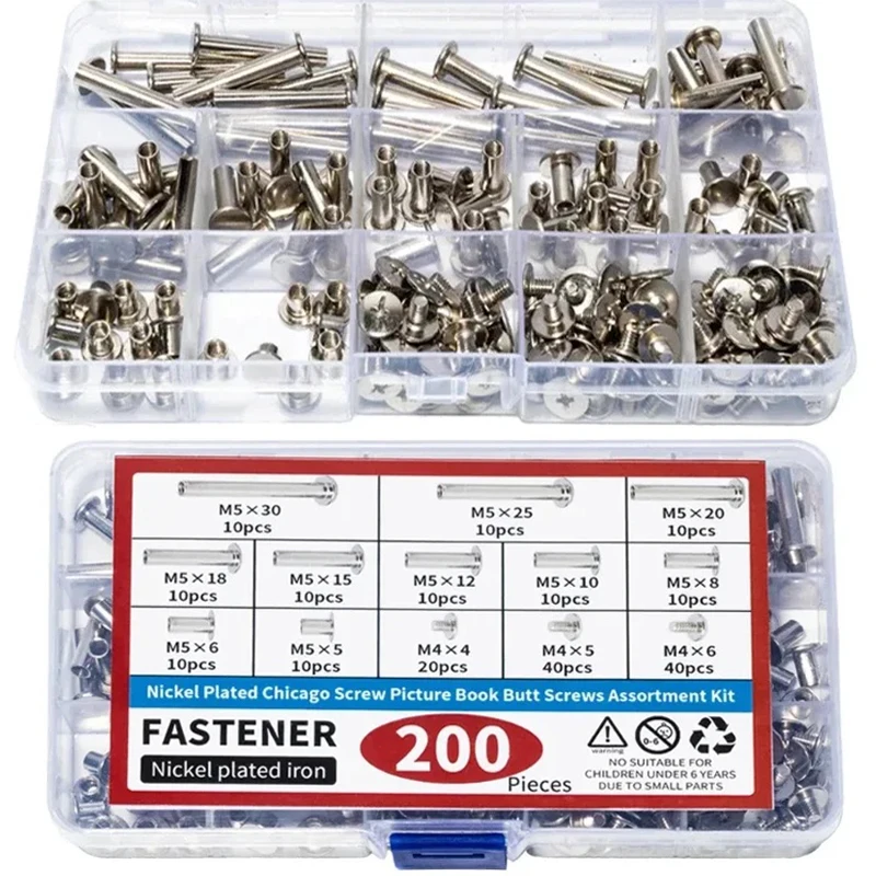 200pcs M4-M5 Chicago Screws Nail Rivet Bolt Kit Butt Leather Studs Rivets for Clothing Leather DIY & Repair
