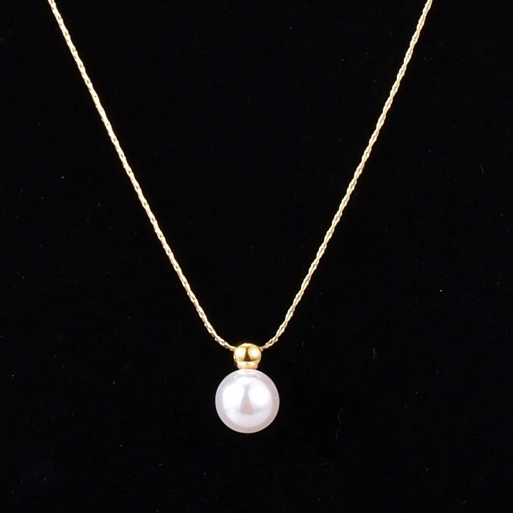 L77 Short and elegant style ordinary pearl single-layer extremely fine chain round bead 18K gold necklace accessory
