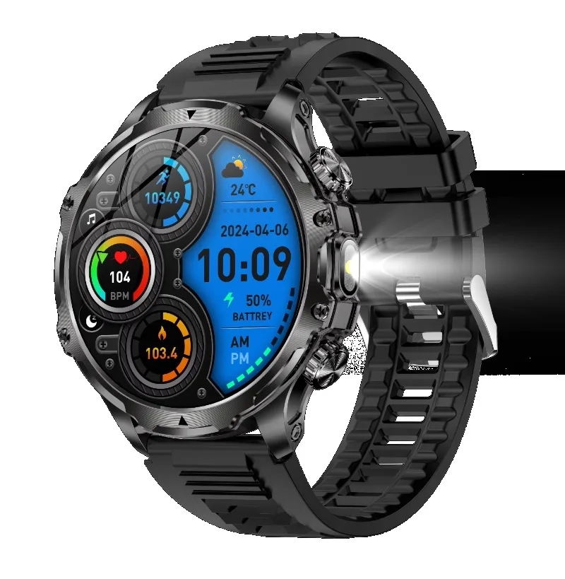 

Men Outdoor Sport Smart Watch LED Flashlight 1.9inch Big Screen BT Call Heart Rate Blood Oxy gen AK75 Smartwatch 700mah Battery