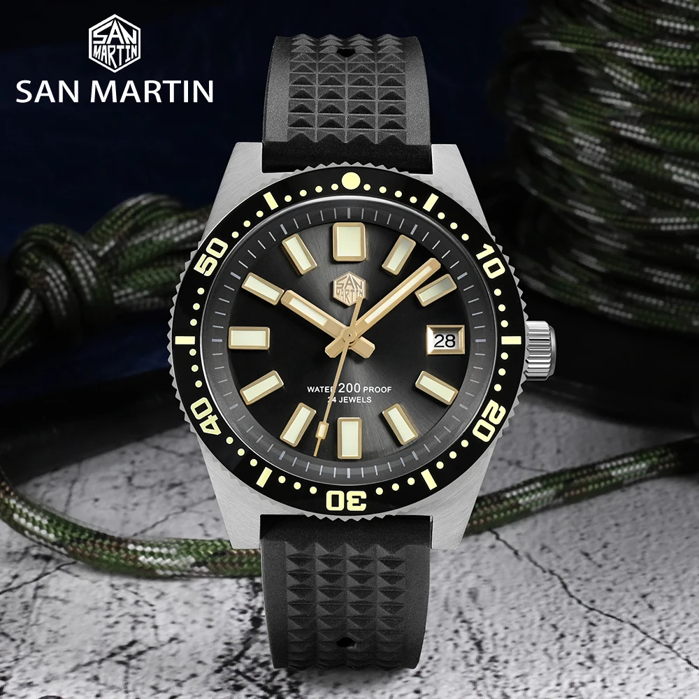 San Martin 40mm 62mas V3 Diver Watch For Men Kanagawa Surfing Dial NH35 Automatic Mechanical 20Bar Full Luminous Rubber Strap