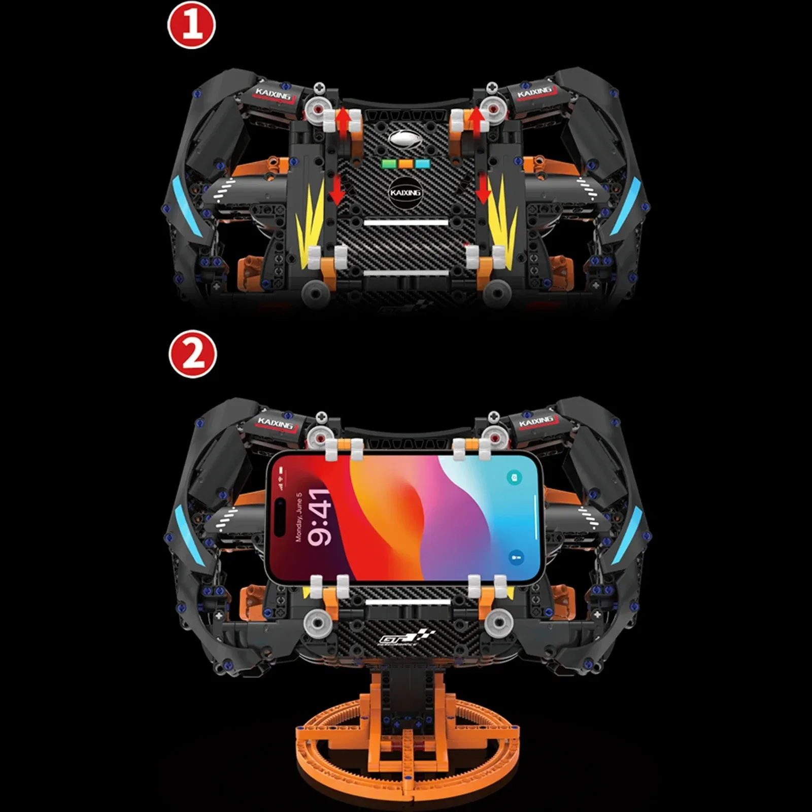 

K96218 935PCS Building Blocks Steering Wheel Simulation Racing Model with Phone Holder Stand Creative Assembly Toy Gift for Boys