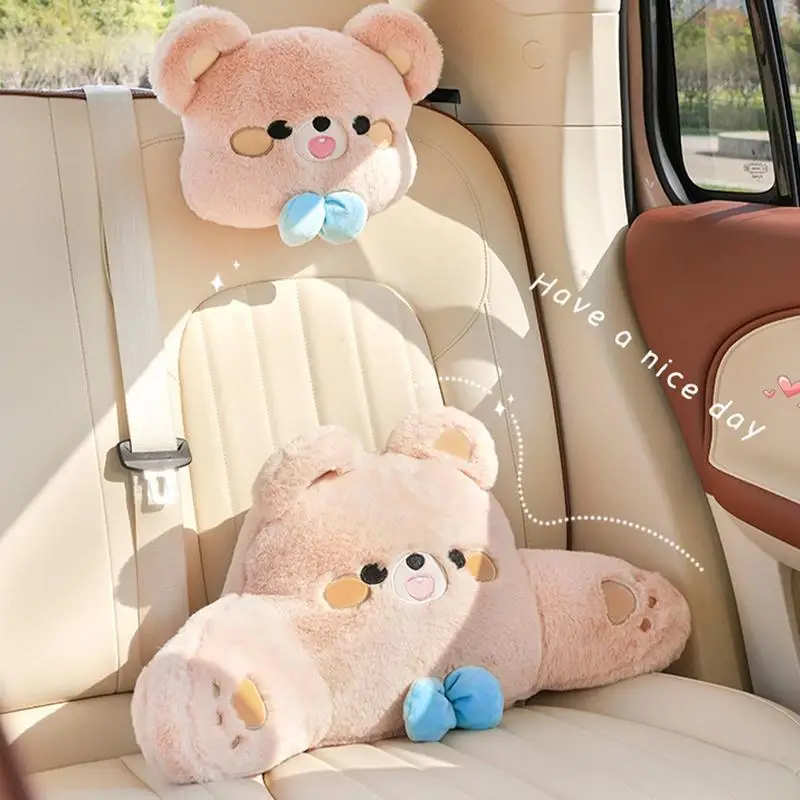 Car Seat Cushion New Confession Bear Car Seat Cushion Autumn And Winter Warm Anti-slip Car Headrest Waist Pillow Cute Cartoon