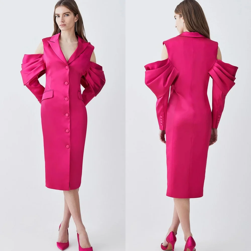 

Customized Modern Style Charmeuse Button Pleat Straight V-neck Midi Dresses Bespoke Occasion Sizes Available Elegant