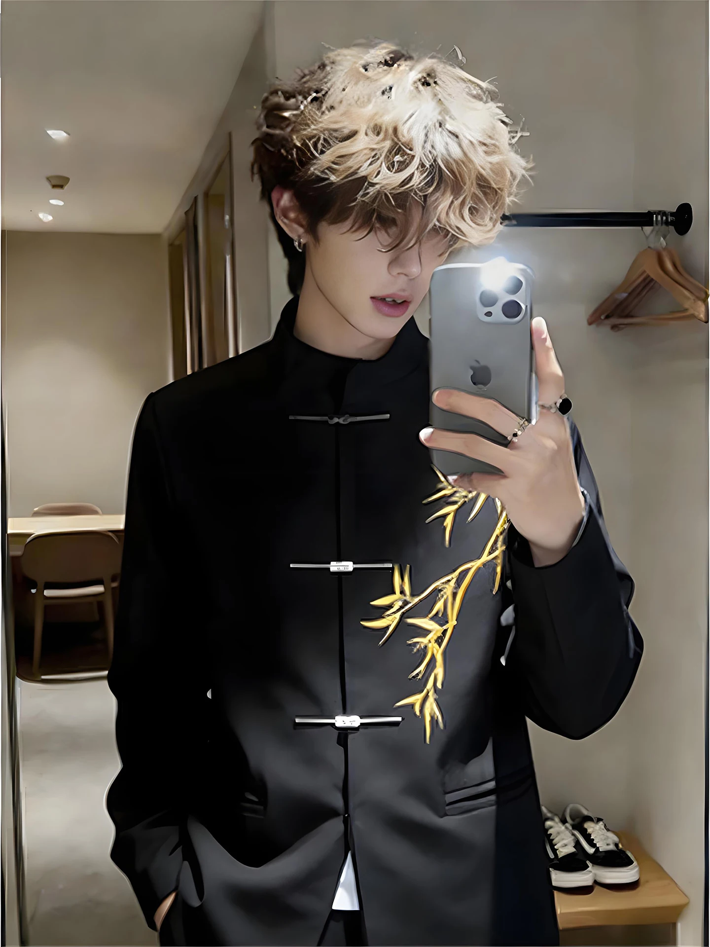 

New Chinese Sle Gold Bamboo Embroidered Suit Set Men's Wedding Engagement Banquet Clothing Traditional Polyester ...