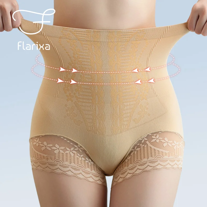 Flarixa Seamless Lace Panties for Women High Waist Shaper Panties Tummy Butt Lift Briefs Postpartum Shaping Underwear Underpants