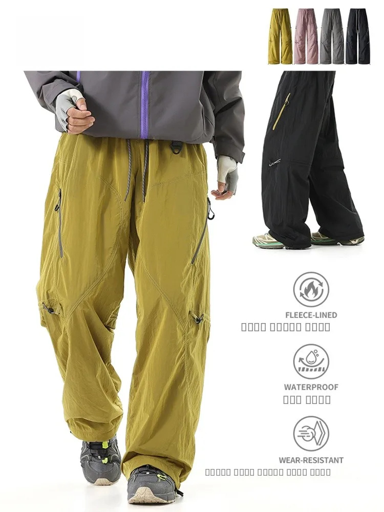 

Мужские уличные брюки GPstudio из металлизированного нейлона с флисовой подкладкой, осенне-зимние рабочие брюки, походные брюки, свободные прямые брюки с эластичными вставками