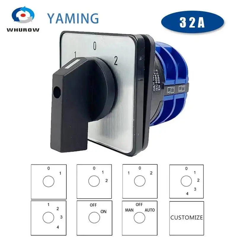 

32A 660V Power Circuit Control Selector Changeover Two Poles Silver Contact Customize Rotary Cam Switch YMW26 LW28 LW26-32/2