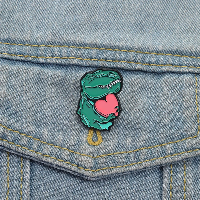 

Cute T-Rex Dinosaur Enamel Pin Heart Brooch Metal Badge Fashionable Jewelry Gift Clothing Accessories