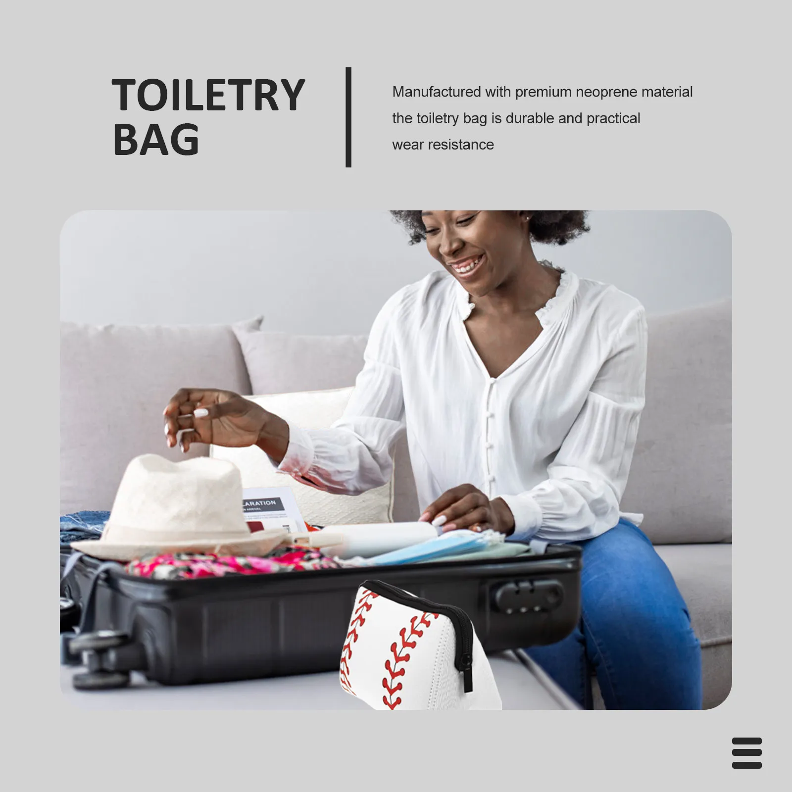 Baseball Toiletry Bag – Lightweight Neoprene Travel Pouch with Zipper for Camping, Outdoor & Makeup