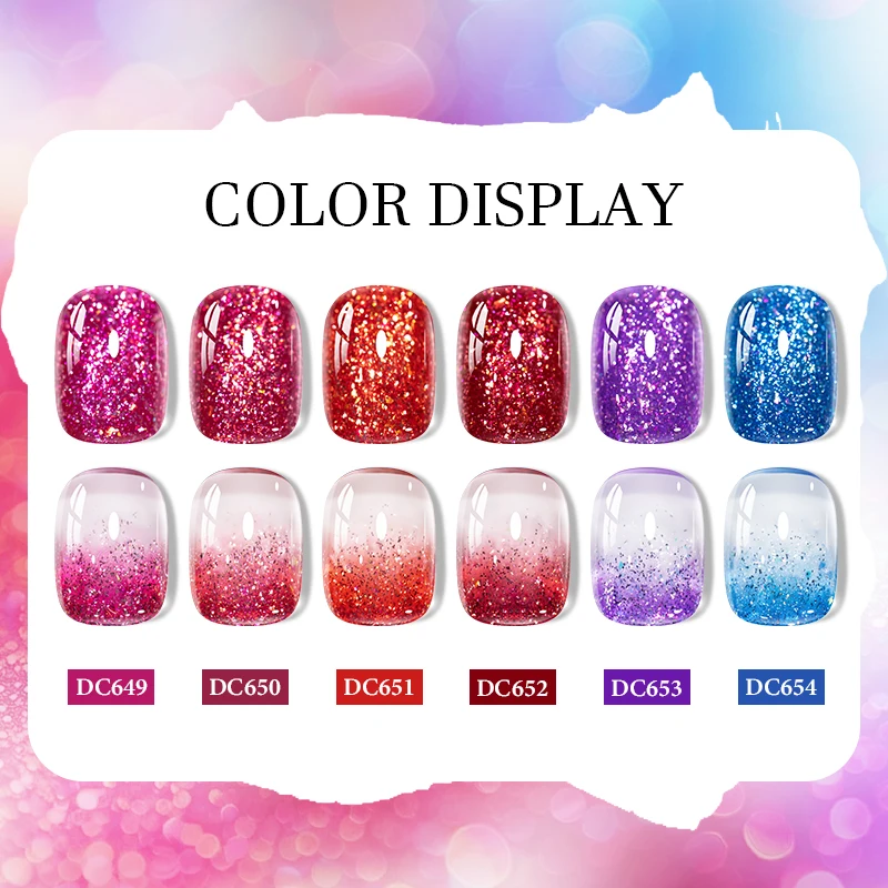 7ML Red Purple Blue Holographic Glitter Sequins Gel Nail Polish Shiny Sparkling Semi Permanant Soak Off Nail Art Varnish