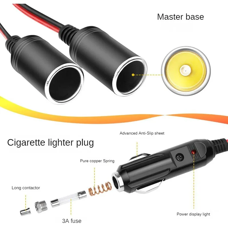 1 To 2 Cigarette Lighter Extension Cord 12V 24V Plug Socket Car Cigarette Lighter Splitter Adaptor Power Charger Port