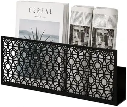 Decorative Wall Mounted Magazine Holder, Metal Magazine Rack for Wall, Modern Geometric Magazine Organizer, Newspaper