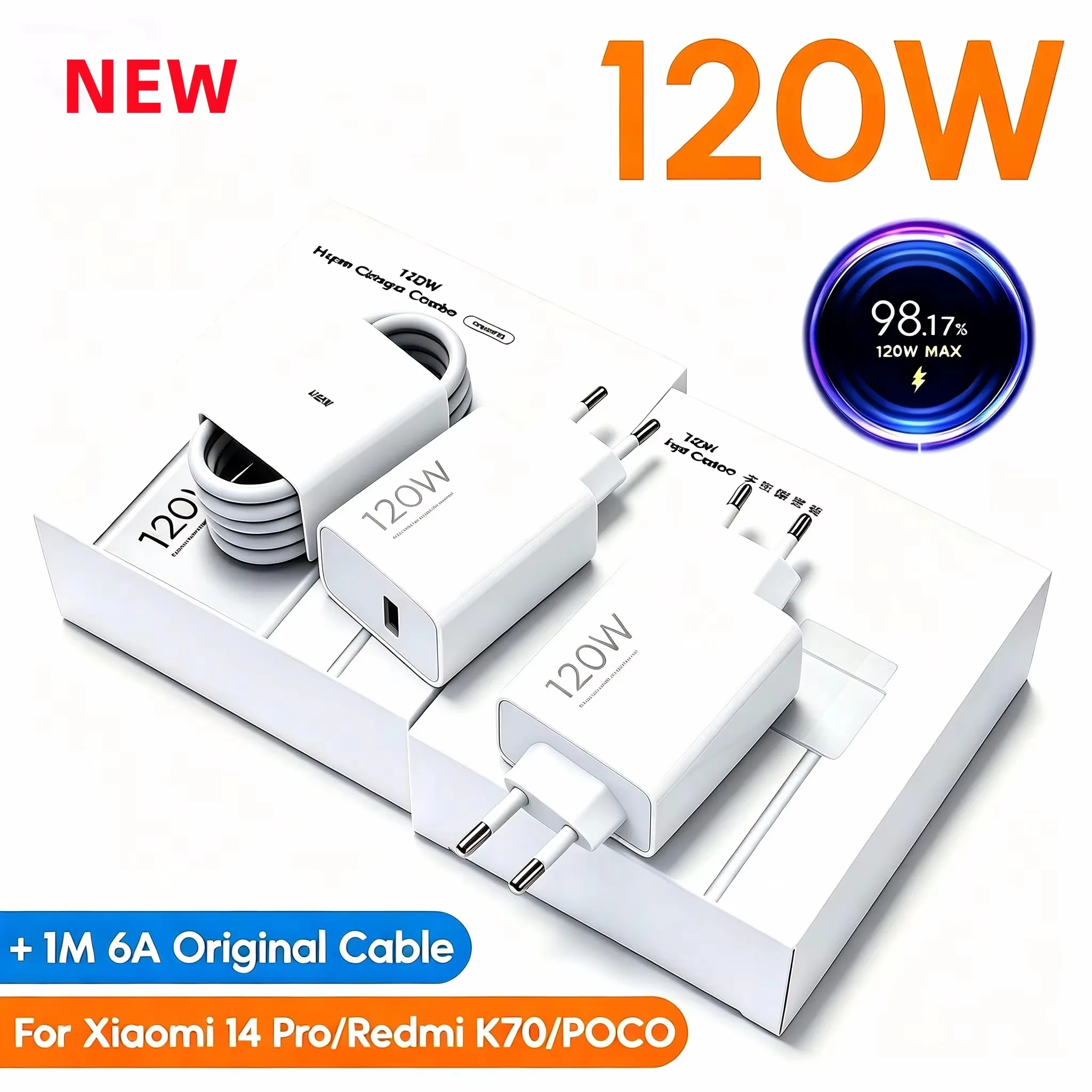 Ładowarka Xiaomi 120W EU US Turbo Fast Charger Adapter Kabel USB Typ C Mi 17 15 15T 14 14T POCO F7 X8 X7 Pro Redmi Note