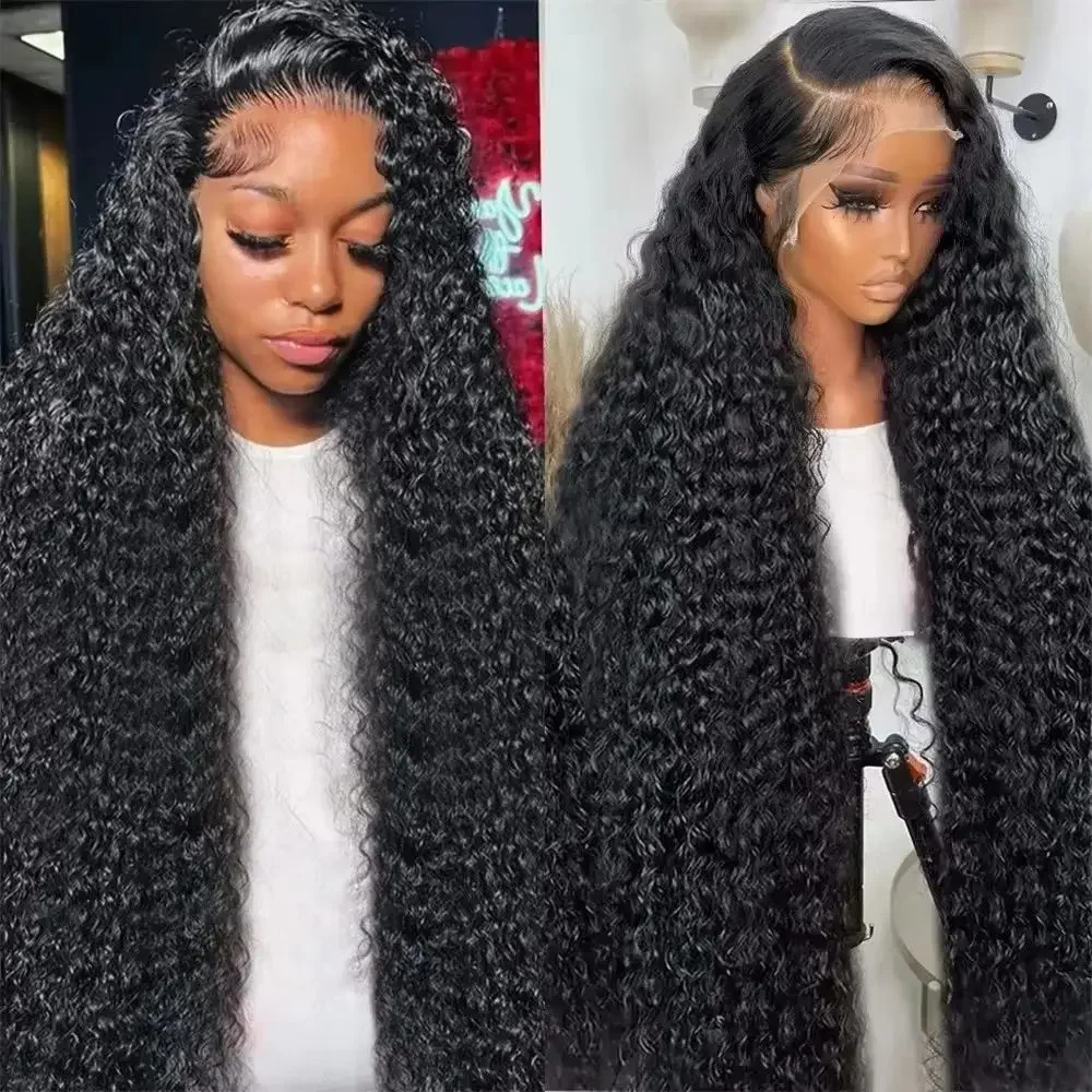 200 Density Natural Colored Deep Curly Wave Human Hair Wigs For Women 44 46 Inch 13x4 13x6 HD Transparent Full Lace Frontal Wigs