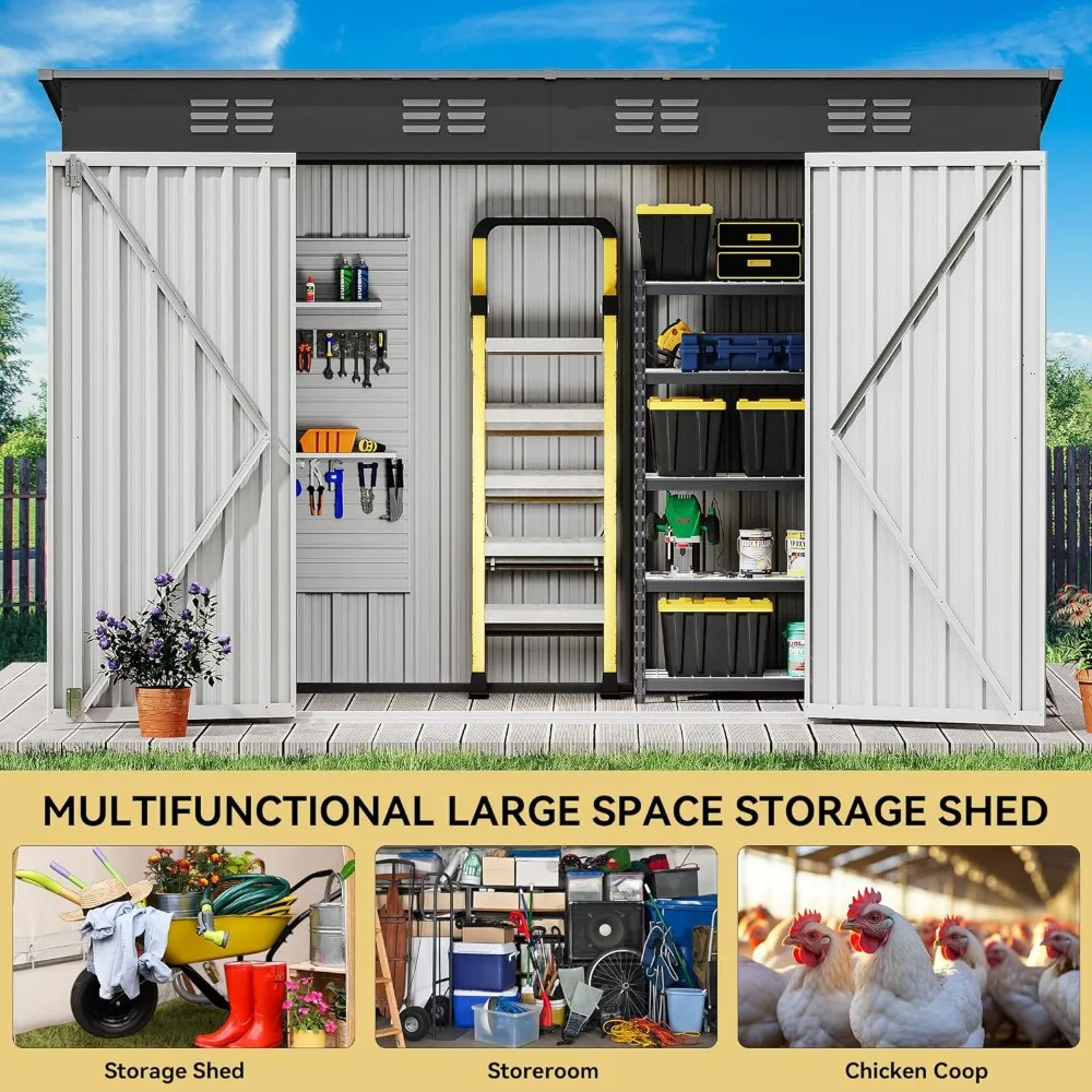 Imagem -03 - Grande Armazém ao ar Livre com Portas Bloqueáveis e Ventilação de ar Heavy Duty Tool Storage Metal Shed para Quintal